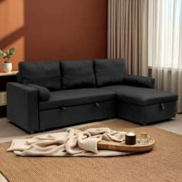Indoor Living Manhattan 3 Seater Black Corner Sofa Bed - Wilko