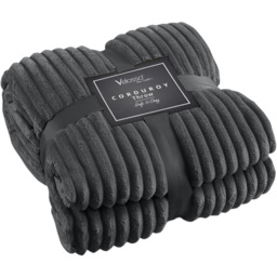 Velosso Charcoal Plain Corduroy Throw 150 x 200cm - Size: 150 x 200 x 1cm - Wilko