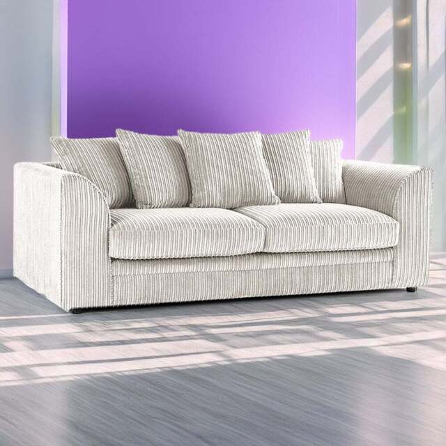 Luxor 3 Seater Silver Jumbo Cord Scatter Back Sofa - Wilko - image 1