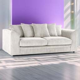 Luxor 3 Seater Silver Jumbo Cord Scatter Back Sofa - Wilko
