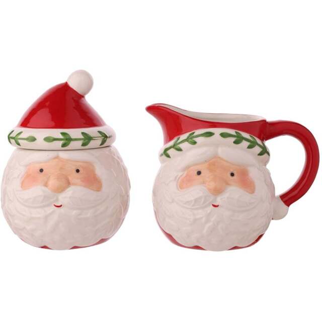 The Seasonal Gift Co. Santa & Friends 2 Piece Nordic Ceramic Sugar Bowl and Jug Set - Size: 10.5 x 13 x 9cm - Red - Wilko - image 1