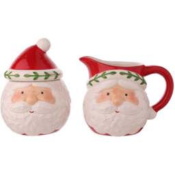 The Seasonal Gift Co. Santa & Friends 2 Piece Nordic Ceramic Sugar Bowl and Jug Set - Size: 10.5 x 13 x 9cm - Red - Wilko - thumbnail 1