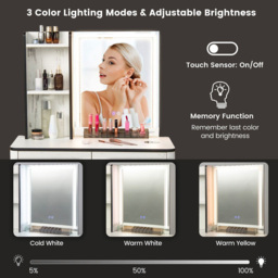 Costway 5 Drawer White Vanity Dressing Table Set with LED Mirror and Charging Station - Size: 92 x 58 x 39cm - Wilko - thumbnail 7