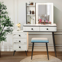 Costway 5 Drawer White Vanity Dressing Table Set with LED Mirror and Charging Station - Size: 92 x 58 x 39cm - Wilko - thumbnail 4