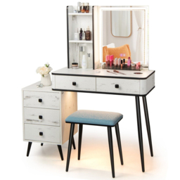 Costway 5 Drawer White Vanity Dressing Table Set with LED Mirror and Charging Station - Size: 92 x 58 x 39cm - Wilko - thumbnail 3