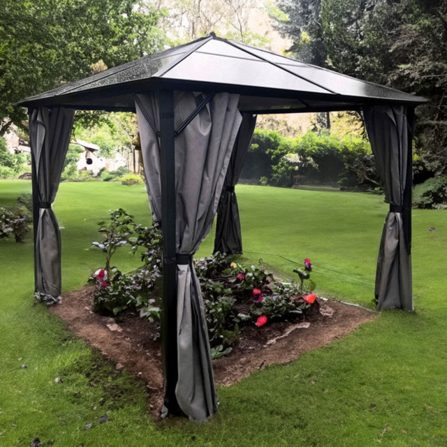 Glendale Peninsula 4 x 3m Polycarbonate Grey Garden Gazebo - Size: 3 x 4m - Wilko - image 1