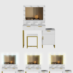 Kosy Koala Zoey Single Door 3 Drawer White and Gold Dressing Table Set with LED Mirror - Size: 140 x 100 x 40cm - Wilko - thumbnail 4