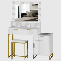 Kosy Koala Zoey Single Door 3 Drawer White and Gold Dressing Table Set with LED Mirror - Size: 140 x 100 x 40cm - Wilko - thumbnail 3