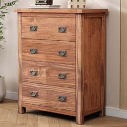 Cabinet Bits Padua 4 Drawer Light Brown Brass Drop Handle Chest of Drawers - Wilko