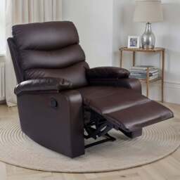 Furniture Online Ashby Brown Leather Recliner Chair - Size: 100 x 75 x 90cm - Wilko