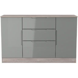 Crowndale Milan 2 Door 3 Drawer Grey Gloss and Grey Oak Sideboard Ready Assembled - Size: 79 x 126 x 39cm - Grey Gloss & Grey Oak - Wilko - thumbnail 4