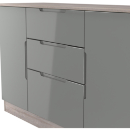 Crowndale Milan 2 Door 3 Drawer Grey Gloss and Grey Oak Sideboard Ready Assembled - Size: 79 x 126 x 39cm - Grey Gloss & Grey Oak - Wilko - thumbnail 5