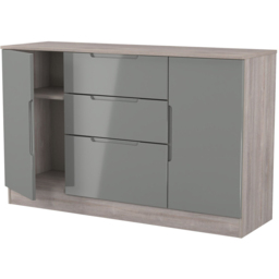 Crowndale Milan 2 Door 3 Drawer Grey Gloss and Grey Oak Sideboard Ready Assembled - Size: 79 x 126 x 39cm - Grey Gloss & Grey Oak - Wilko - thumbnail 7