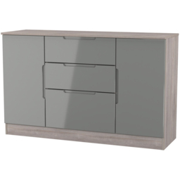 Crowndale Milan 2 Door 3 Drawer Grey Gloss and Grey Oak Sideboard Ready Assembled - Size: 79 x 126 x 39cm - Grey Gloss & Grey Oak - Wilko - thumbnail 3