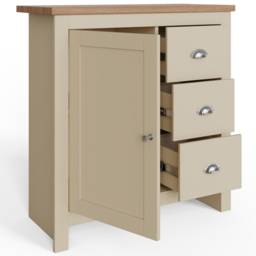 GFW Lancaster Single Door 3 Drawer Cream Sideboard - Size: 35 x 79 x 81cm - Wilko - thumbnail 5