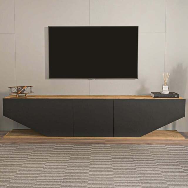 Decorotika Pearl 3 Door 2 Shelf Black and Oud Modern TV Unit - Size: 40 x 180 x 30cm - Multi - Wilko - image 1