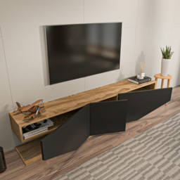 Decorotika Pearl 3 Door 2 Shelf Black and Oud Modern TV Unit - Size: 40 x 180 x 30cm - Multi - Wilko - thumbnail 6
