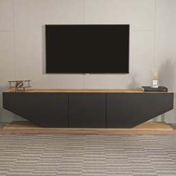 Decorotika Pearl 3 Door 2 Shelf Black and Oud Modern TV Unit - Size: 40 x 180 x 30cm - Multi - Wilko