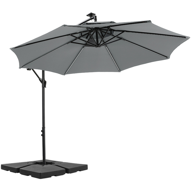 Living and Home Dark Grey 2 Tier Solar Light Cantilever Parasol with Square Base 3m - Wilko - image 1