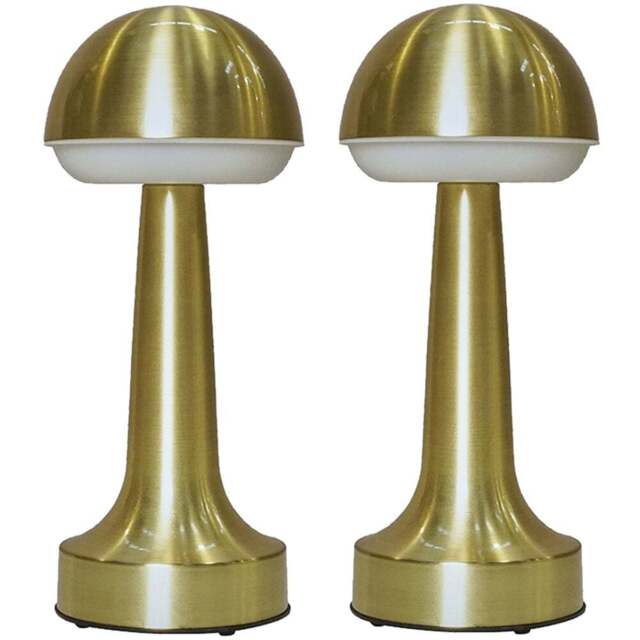 ValueLights Troy 2 Pack Satin Brass LED Table Lamp - Size: 25 x 11.5 x 11.5cm - Brown - Wilko - image 1