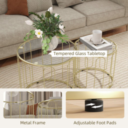 HOMCOM Gold Metal Frame Nesting Coffee Table Set of 2 - Size: 50 x 50 x 50cm - Orange - Wilko - thumbnail 7