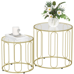 HOMCOM Gold Metal Frame Nesting Coffee Table Set of 2 - Size: 50 x 50 x 50cm - Orange - Wilko - thumbnail 3