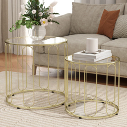 HOMCOM Gold Metal Frame Nesting Coffee Table Set of 2 - Size: 50 x 50 x 50cm - Orange - Wilko