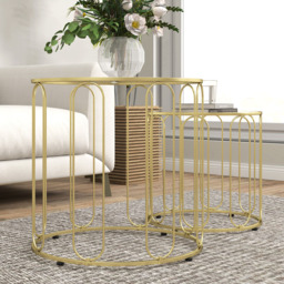 HOMCOM Gold Metal Frame Nesting Coffee Table Set of 2 - Size: 50 x 50 x 50cm - Orange - Wilko - thumbnail 5