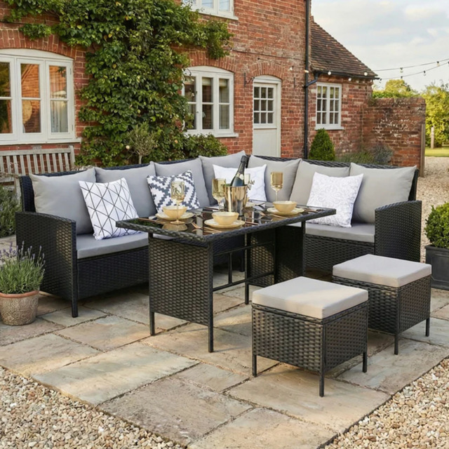 Home Garden Direct Thalia 8 Seater Black Rattan Corner Sofa Set - Wilko - image 1