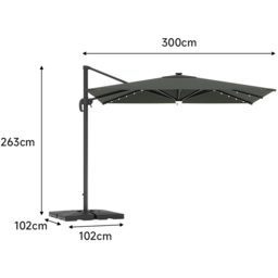 Living and Home Dark Grey Square LED Rotatable Cantilever Parasol with Base 3m - Wilko - thumbnail 7