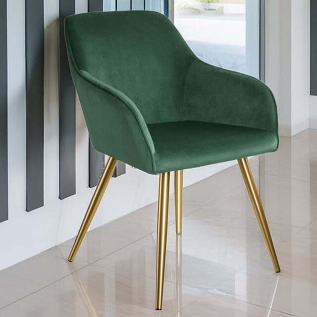 tectake Marilyn Set of 2 Dark Green and Gold Velvet Look Padded Accent Chairs - Size: Single - Wilko - image 1