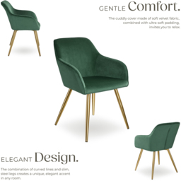 tectake Marilyn Set of 2 Dark Green and Gold Velvet Look Padded Accent Chairs - Size: Single - Wilko - thumbnail 7