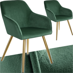 tectake Marilyn Set of 2 Dark Green and Gold Velvet Look Padded Accent Chairs - Size: Single - Wilko - thumbnail 3