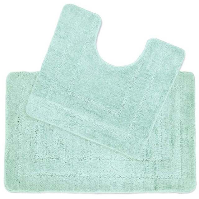 Allure Bath Fashions Lisa Duck Egg Non-Slip Bath Mat and Pedestal Mat Set 2 Piece - Size: 45 x 75cm - Blue - Wilko - image 1