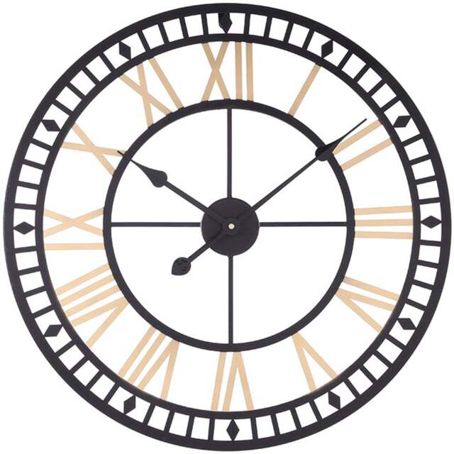 Living and Home Black and Gold Roman Round Metal Wall Clock 80cm - Size: 80 x 80 x 5.5cm - Multi - Wilko - image 1