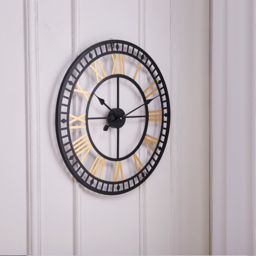 Living and Home Black and Gold Roman Round Metal Wall Clock 80cm - Size: 80 x 80 x 5.5cm - Multi - Wilko - thumbnail 3