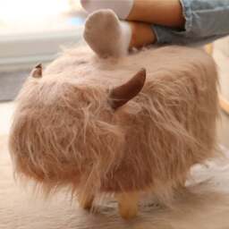 Gardeco Rosie The Highland Cow Light Pink Synthetic Fur Footstool - Size: 36 x 61 x 32cm - Wilko