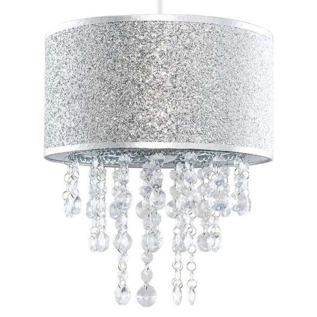 ValueLights Bonita Silver Glitter Clear Acrylic Droplets Drum Ceiling Lamp Shade - Size: 36 x 28.2 x 28.2cm - Wilko - image 1