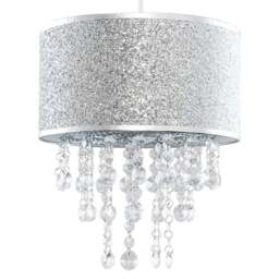 ValueLights Bonita Silver Glitter Clear Acrylic Droplets Drum Ceiling Lamp Shade - Size: 36 x 28.2 x 28.2cm - Wilko - thumbnail 1