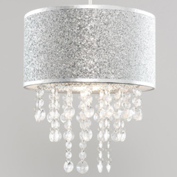 ValueLights Bonita Silver Glitter Clear Acrylic Droplets Drum Ceiling Lamp Shade - Size: 36 x 28.2 x 28.2cm - Wilko - thumbnail 3