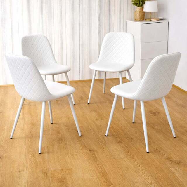 Kosy Koala Set of 4 White Faux Leather Gem Pattern Dining Chair - Wilko - image 1