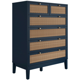 Bordeaux 6 Drawer Blue Rattan Chest of Drawers - LPD Home - Wilko - thumbnail 4