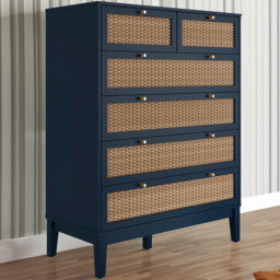 Bordeaux 6 Drawer Blue Rattan Chest of Drawers - LPD Home - Wilko