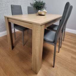 Kosy Koala 4 Seater Leather Dining Table Set Oak Effect and Grey - Multi - Portland - Wilko