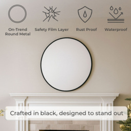 Neo Black Metal Frame Anti-Rust Wall Mounted Round Mirror 60cm - Size: 60 x 60 x 2cm - Wilko - thumbnail 5