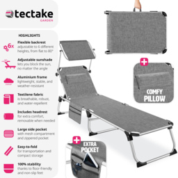 tectake Aurelie Mottled Grey 6 Position Backrest Sun Lounger - Size: 1 Seater - Wilko - thumbnail 7