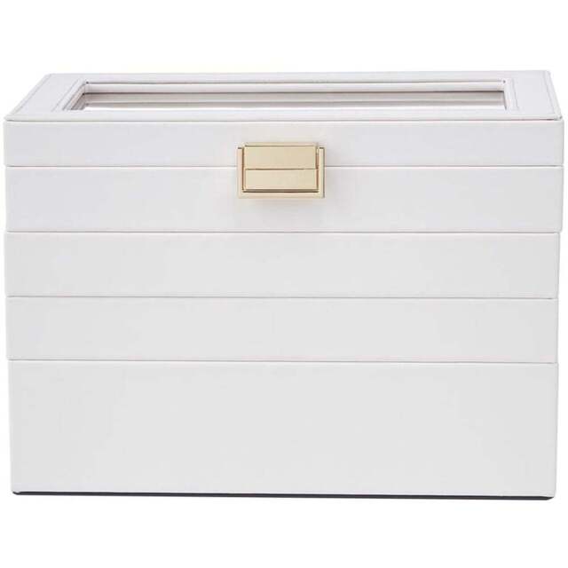 H&O Direct 4 Tier White Jewellery Storage Box with Transparent Lid - Size: 17 x 24 x 14cm - Wilko - image 1