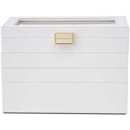 H&O Direct 4 Tier White Jewellery Storage Box with Transparent Lid - Size: 17 x 24 x 14cm - Wilko