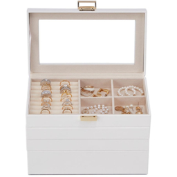 H&O Direct 4 Tier White Jewellery Storage Box with Transparent Lid - Size: 17 x 24 x 14cm - Wilko - thumbnail 3