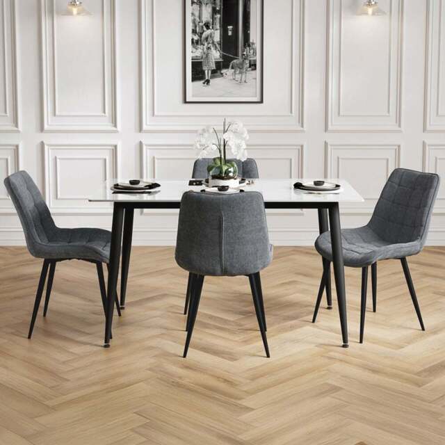 Luna Marble Effect 4 Seater Dining Set White and Grey - LPD Home - Wilko - image 1
